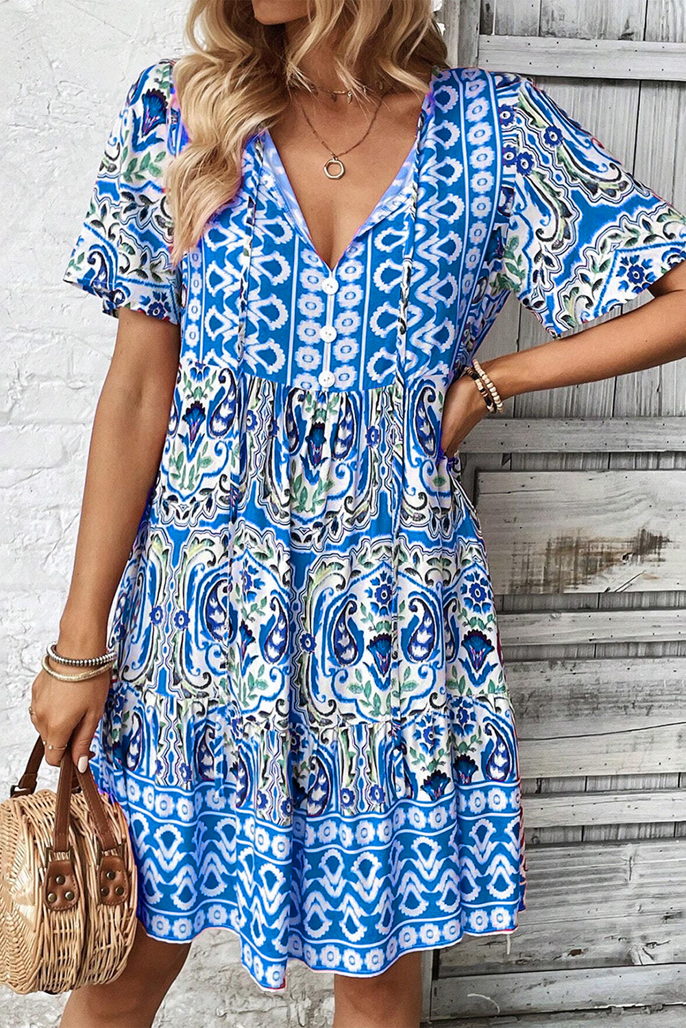 Sky Blue Bohemian Print  Flossy Flamingos