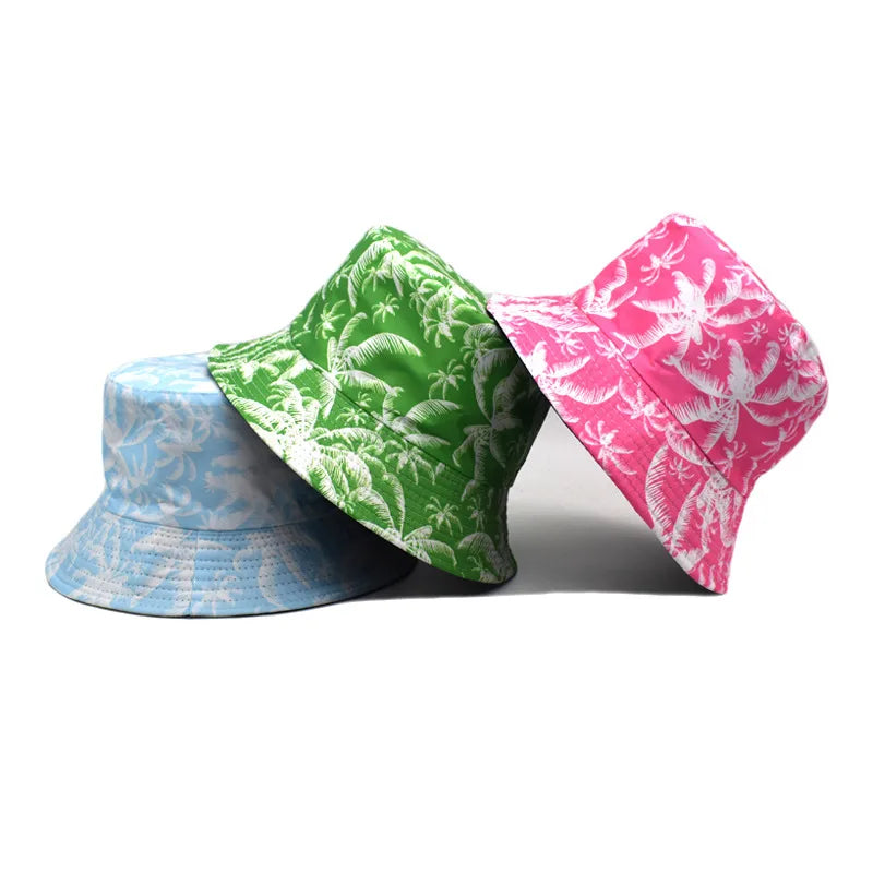 Unisex-Palm Tree Reversible Bucket Hats – Flossy Flamingos