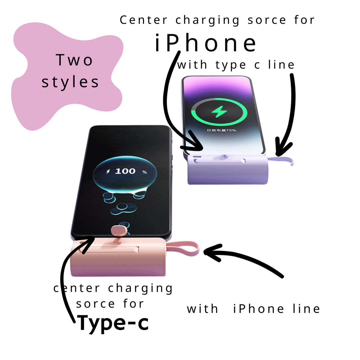 5000mAH -2 in 1 BUILT IN CABLE PORTABLE POWER BANK