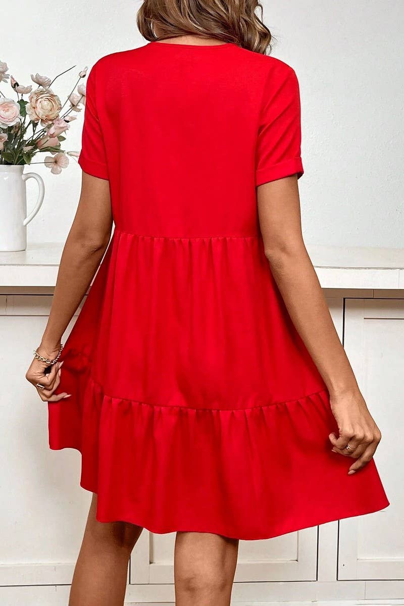 WOVEN ELEGANT V NECK CASUAL LOOSE SWING DRESS