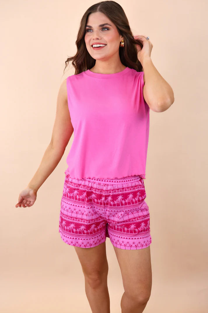 Casual Outing Shorts Palm Tree, Pink