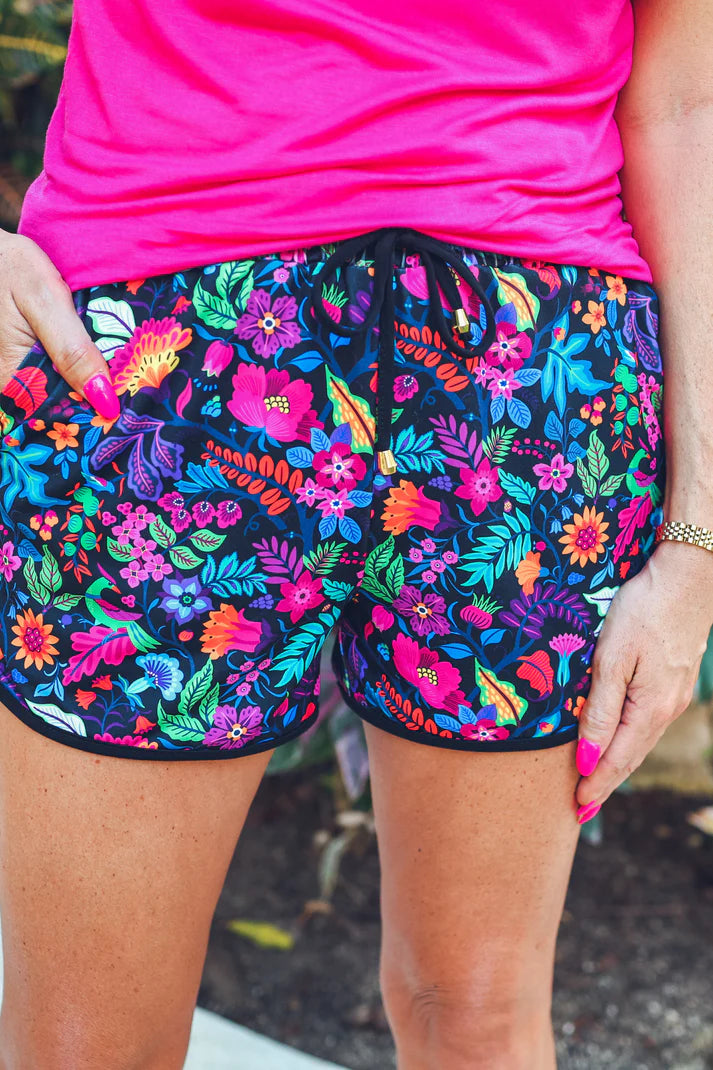 Fiesta Time Floral Everyday Shorts, Black