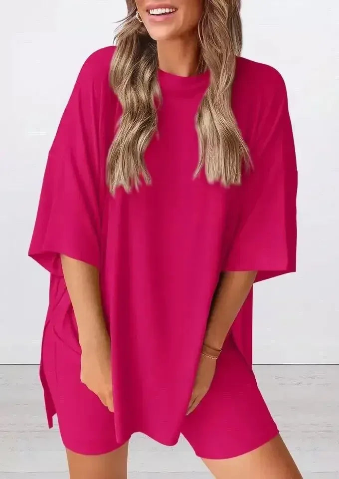 Two-Piece Oversized Casual Tee and Skinny shorts with Pocket
