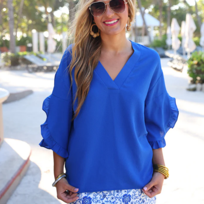 Amy Ruffle Sleeve Top, Neon Coral