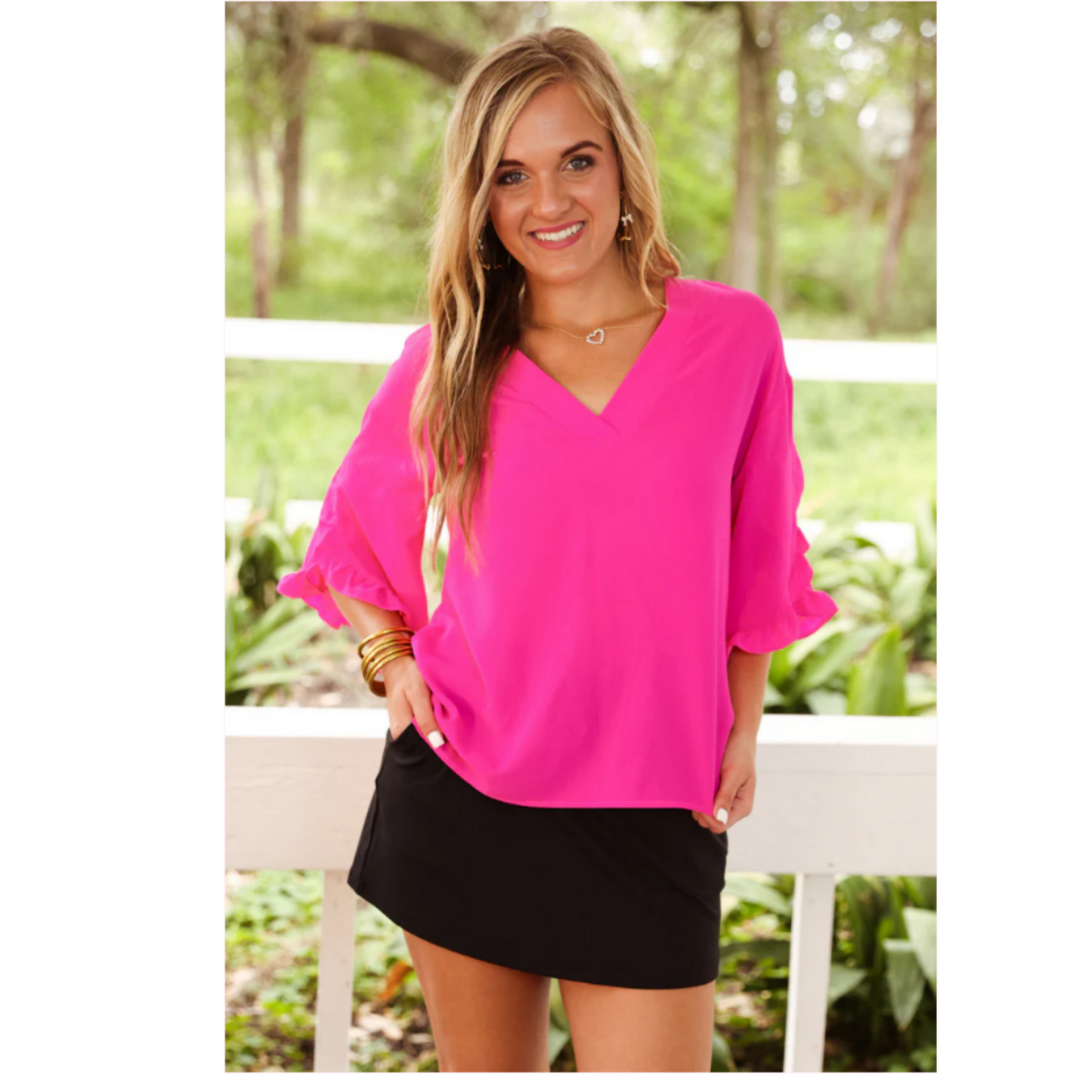 Amy Ruffle Sleeve Top, Neon Coral
