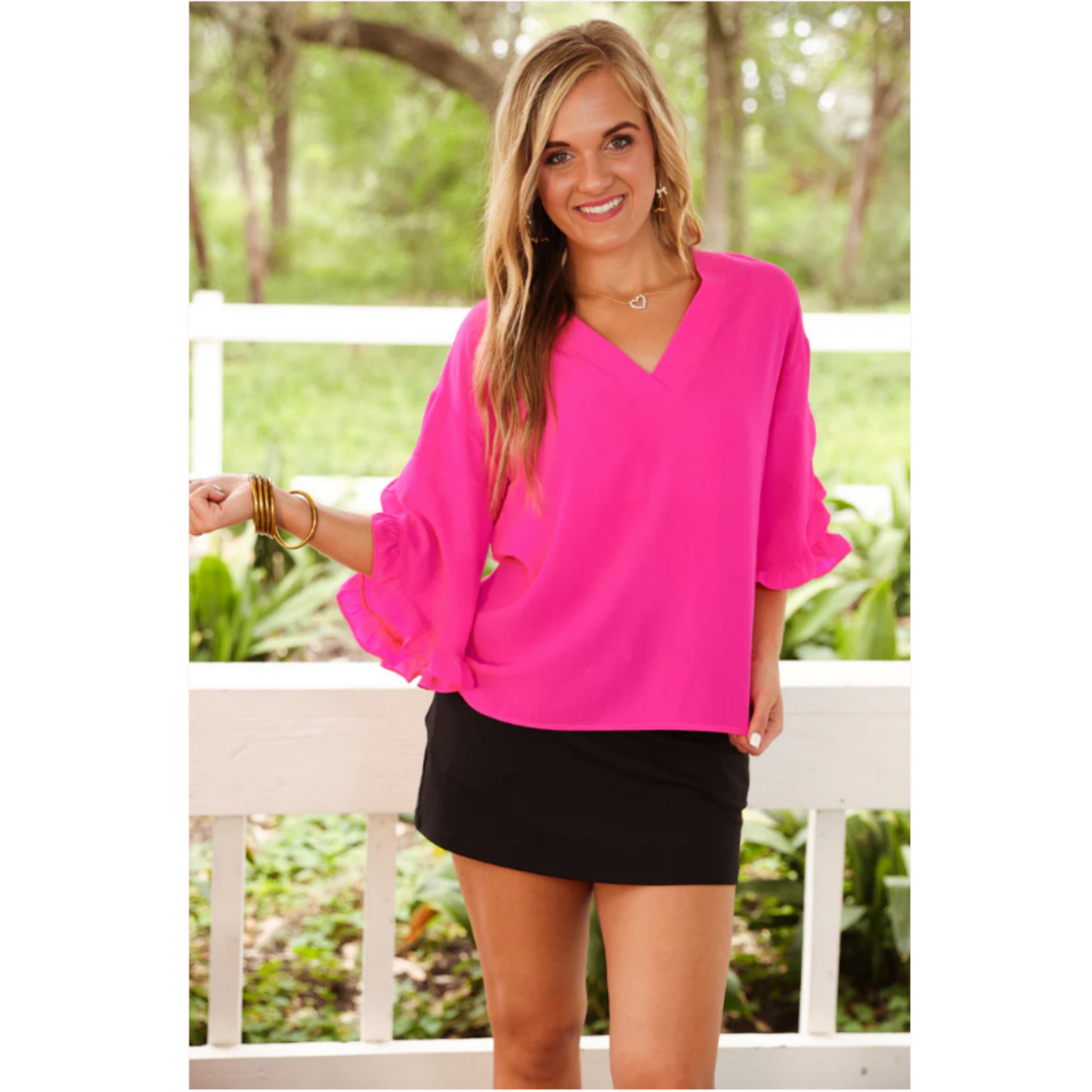 Amy Ruffle Sleeve Top, Neon Coral
