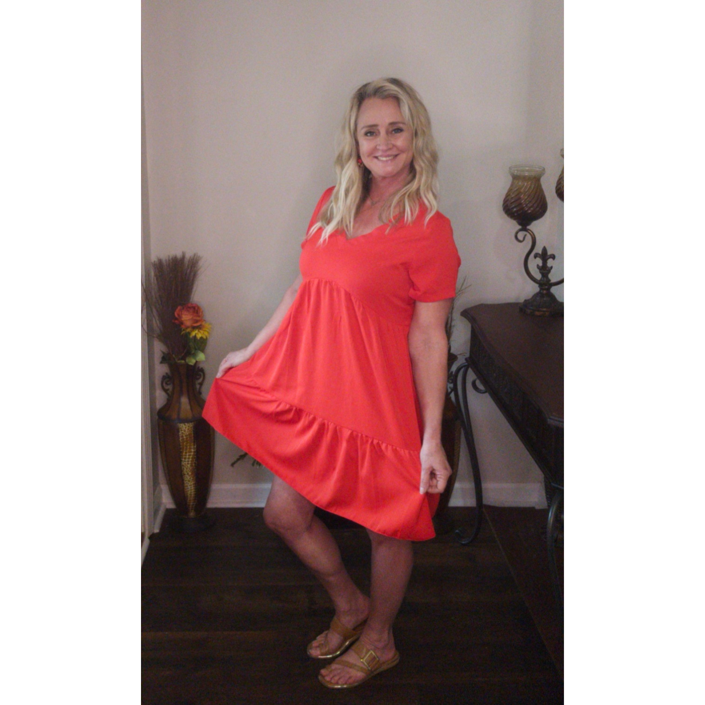 WOVEN ELEGANT V NECK CASUAL LOOSE SWING DRESS
