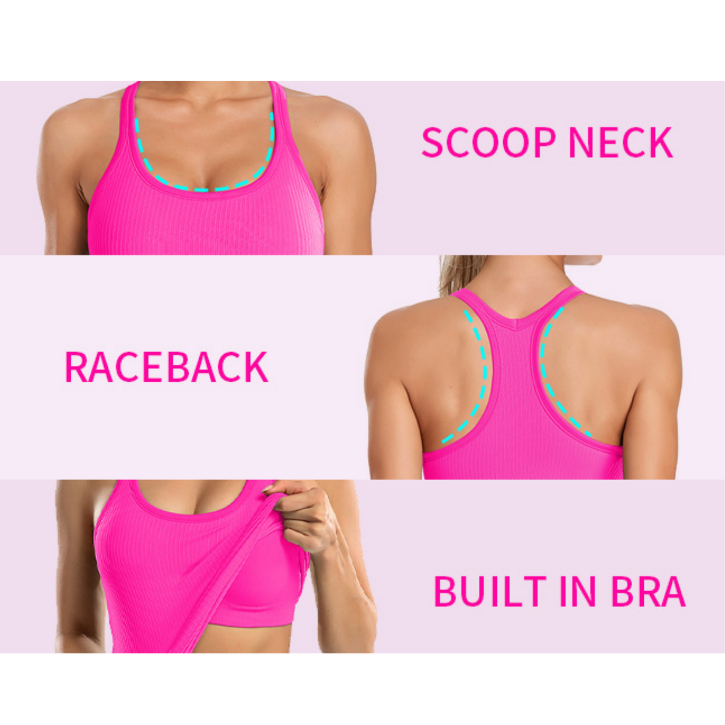 Ribbed Sports Tank Top with Built-In Bra