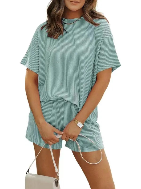 Women's 2 Piece Ribbed Textured Shorts Set