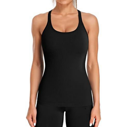 Ribbed Sports Tank Top with Built-In Bra
