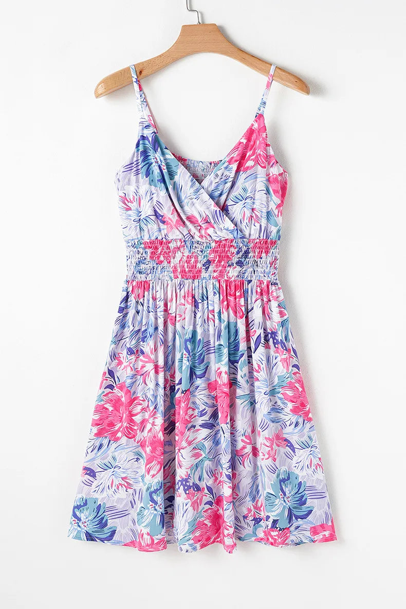 Floral Smoked Waist Mini Dress