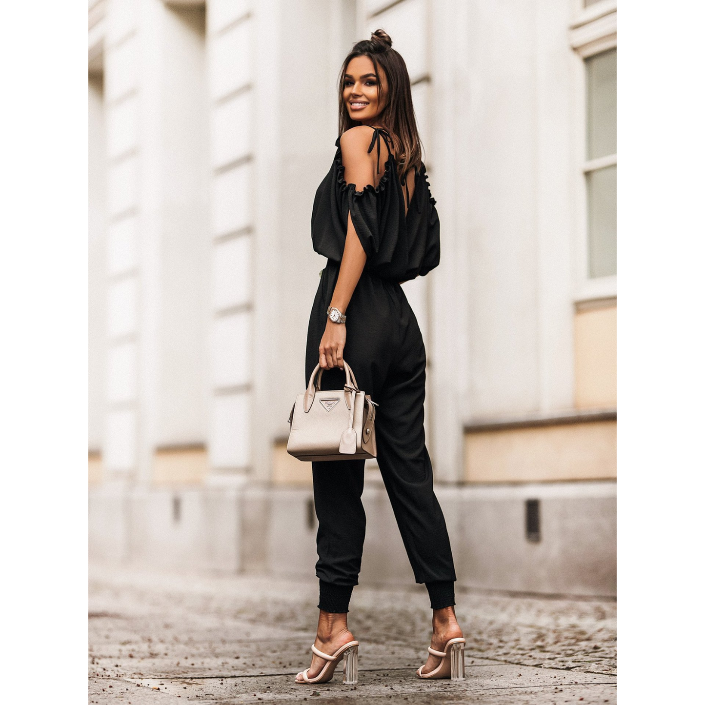 Ruffle Cold Shoulder Jumpsuit