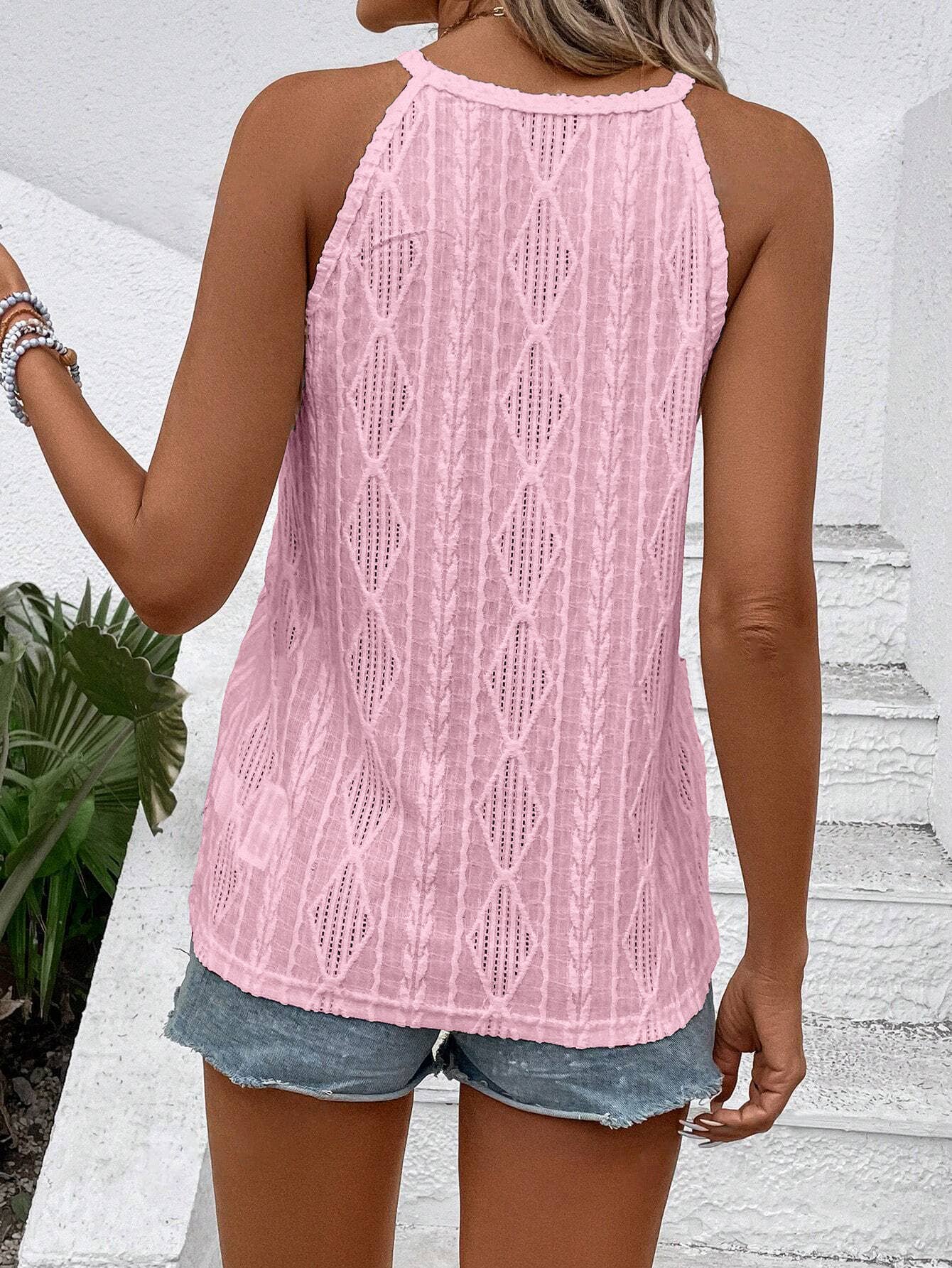 Stylish jacquard solid color knit camisole