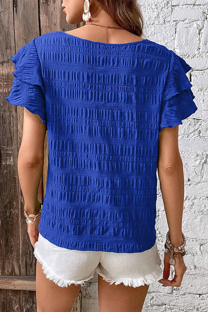 Casual loose ruffled crew-neck pullover chiffon